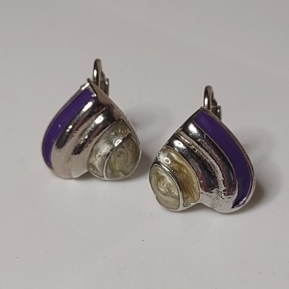 Purple And Silver Tone Vintage Heart Clip On Earrings - Picture 5 of 14